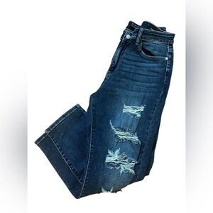 Judy Blue Dark Wash Distressed Skinny Fit High Rise Jeans